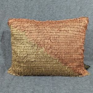 Borgata Gold Copper Rectangle‎ Textured Tasseled Throw Accent Pillow 15" x 12"